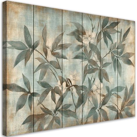 Tableau déco feuilles et tiges sur fond pastel 100x70 (1/5)