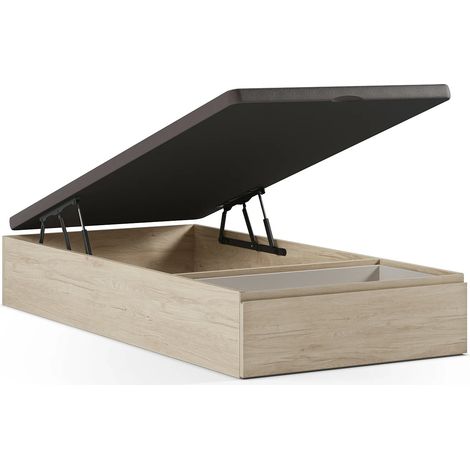 Vente-Unique – Sommier coffre 90 x 200 cm – Naturel clair – 1 tiroir coulissant – Capacité de rangement 409 L – Fabriqué en Europe