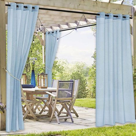 2 PCS Rideaux d'extérieur imperméables à œillets pour Salon,Chambre,Porche,pergola,cabane,130x245cm,bleu (1/5)