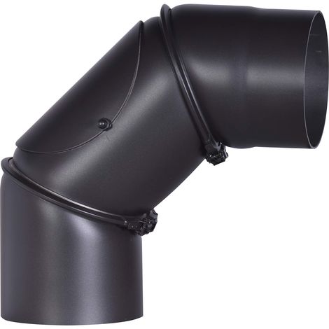Tubo a gomito per stufa in acciaio spesso 2 mm (tubo fumo) con diametro di 120 mm, per stufe e fuochi da camino, Senotherm, nero, regolabile a 0 – 90 gradi, con porta di pulizia