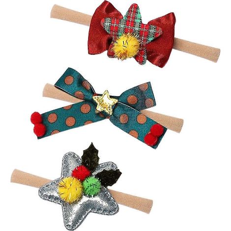 Lot de 3 bandeaux pour bébé fille, décorés de nœuds et de lettres, faits main et extensibles.-C (1/5)