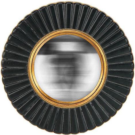 Miroir fleur convexe noir et doré 26cm