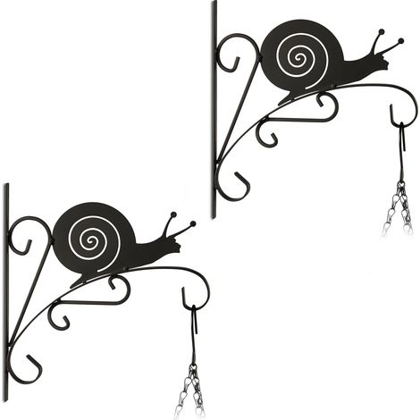 Relaxdays Blumenampel Halterung im 2er Set, Schneckenmotiv, HxBxT: 30 x 30,5 x 2 cm, Wandpflanzenhalter, Eisen, schwarz