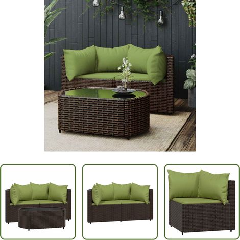 Gartenmöbel -  3-tlg. Garten-Lounge-Set mit Kissen Braun Poly Rattan (1/5)
