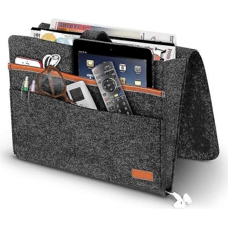 Sac de rangement en feutre avec poches, organisateur pratique pour lit et canapé. (1/4)