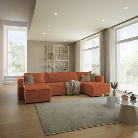 U-Sofa 5-sitzig umbaubar Truhe Ezekiel Cord Terracotta (1/5)