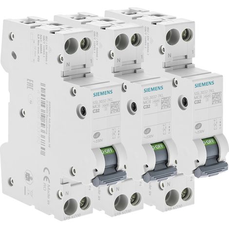SIEMENS Lot de 3 disjoncteurs électriques phase + neutre 32A (1/4)