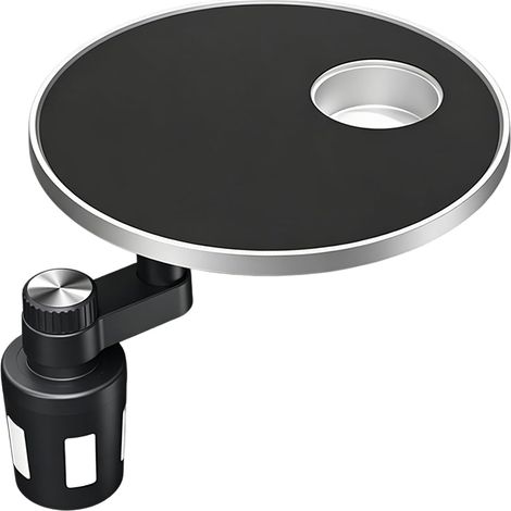 Bandeja para coche, mesa para coche de 28 cm con portavasos, mesa giratoria de 360° para montaje en chasis redondo de 6,5 cm de diámetro. (1/5)