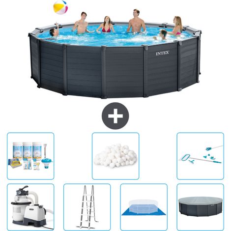 Piscine Intex Ronde Panneau Gris Graphite - 478 x 124 cm - Comprend des Accessoires CB46