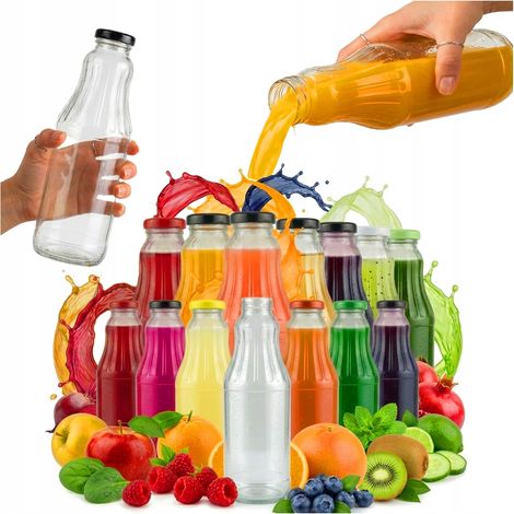 60 botellas de vidrio para fruta de 1 litro, para zumo o leche (1000 ml) + tapa (1/5)