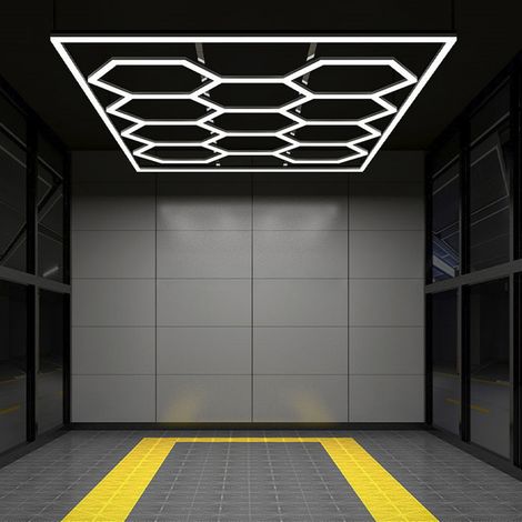 Luci LED esagonali a soffitto per officina SOGI LAM-ES02 - 11 esagoni - 6500 K - 436W - 3658x2451 mm (1/5)