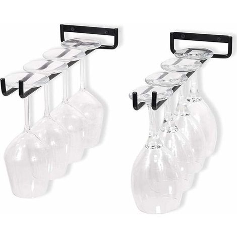 Hängender Gläserhalter für Wein- und Biergläser – 2er-Set – Schwarzes Eisen – Länge 30 cm – Einfache Montage unter Küchenschränken (1/5)
