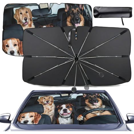 Car Sun Visor Umbrella, Front Windshield 360° Rotation, Foldable, Anti-UV 99%, Foldable Windshield Parasol for Cars, SUVs, Vans – Easy Installation (Dog) (1/5)