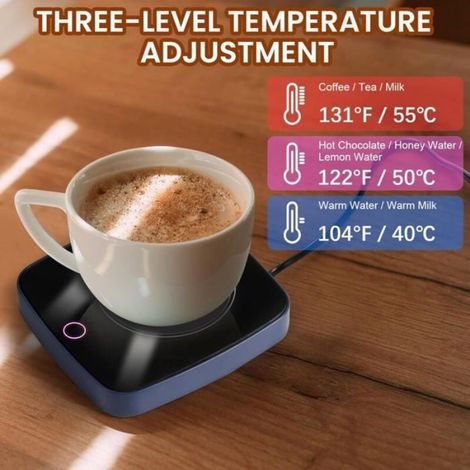 Chauffe-tasse électrique - - Modèle 16W - 3 réglages (40/50/55°C) - Arrêt automatique - Bleu (1/4)