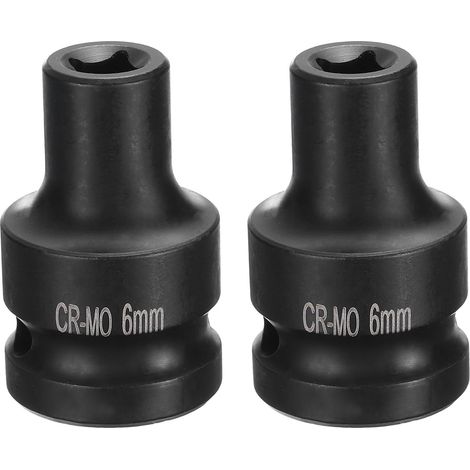 2Pcs 4 Pointe Douille Carrée 1/2" Drive 6mm Douille à Choc Carrée Métrique CR-MO Douilles de Roue Standard Noircissantes Outil de Douille Pneumatique pour Réparation Automobile (1/5)