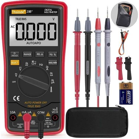 Multimètre Numérique Portable, Multimètre Digital, Testeur de Tension Testeur Electrique DC/Voltmètre /Diodes/Résistance /Continuité (1/2)