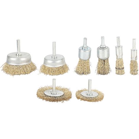Ensemble de 8 brosses métalliques à gros poils ondulés pour éliminer la rouille, la peinture et le tartre, compatibles avec les perceuses et les meuleuses d'angle. (1/5)