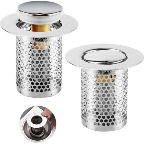 2-teiliges Edelstahl-Spülbecken-Sieb, 33 x 50 mm Duschgitter, Pop-Up-Ablaufstopfen mit Messingkern, für Küche, Bad und Badewanne – Crezuo