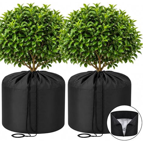 Lot de 2 protections thermiques pour pots de fleurs - 50 x 45 cm - Noir - Avec cordon de serrage - Protection contre le gel et l'humidité (1/5)