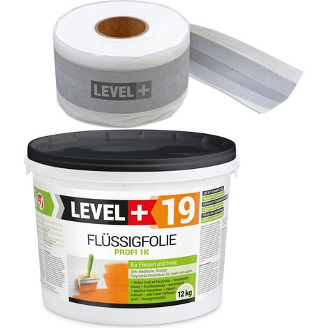 LEVEL+ Dichtset für Duschabdichtung Bad Dichtband Flüssigfolie 12kg SET526 (1/4)