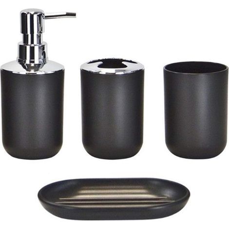 Ensemble d'accessoires de salle de bain au design moderne, 4 pièces, bouteilles de lotion, porte-brosse à dents, tasse à dents, porte-savon, noir (1/2)