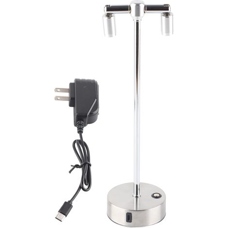 Ortviai Lampe de bar rétro double bras réglable en métal argentée – 35 cm, rechargeable, avec chargeur (1/5)