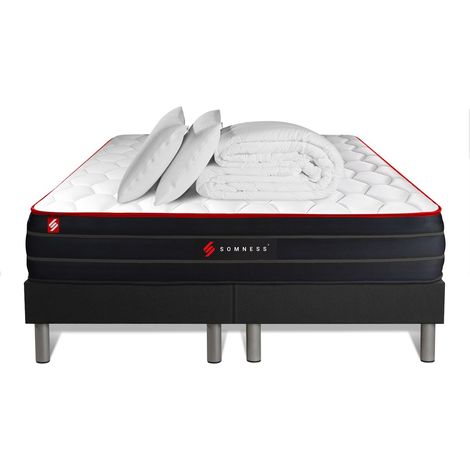 Komplettpaket Bett - Matratze 180x200 cm + 2 Boxspringbetten (Monoblock) + 2 Kopfkissen + Bettdecke - Boost
