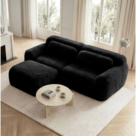 Sofa 2-Sitzer modular aus Plüsch in Schwarz, L-Form oder gerade, ohne Montage (1/5)
