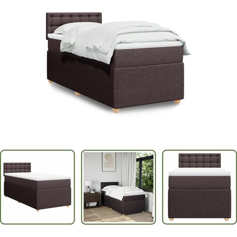vidaXL Surmatelas - Sommier à lattes de lit avec matelas Marron foncé 90x200 cm (1/5)