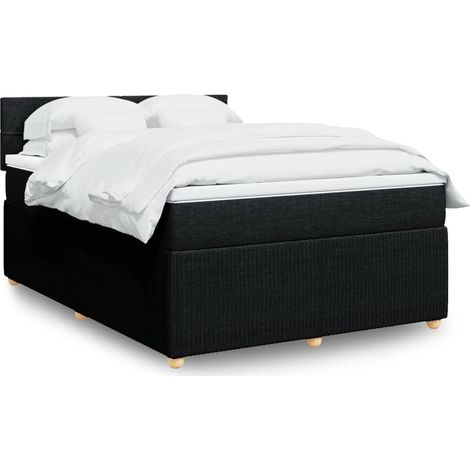 vidaXL Sommier à lattes de lit avec matelas Noir 140x190 cm Tissu (1/5)