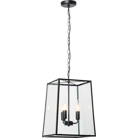 Litecraft Emery Matte Black Ceiling Pendant Industrial Styled 3 Light Lantern (1/5)