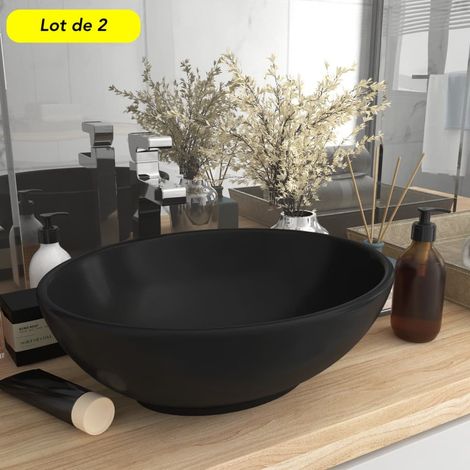 Lot de 2 Vasques de Salle de Bain Ovale. Noir Mat. Lavabo moderne SANS Mitigeur (1/5)