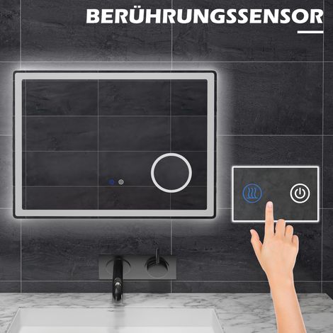 Miroir de salle de bain LED avec grossissement 3x, fonction tactile, fonction mémoire, antibuée, 80 x 60 cm (1/5)