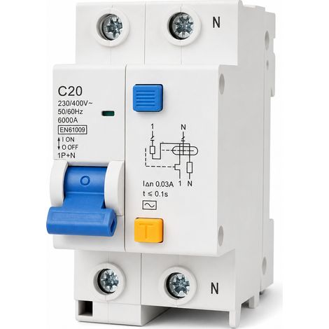 Disjoncteur différentiel 1P+N C20A courbe C 6kA EN61009