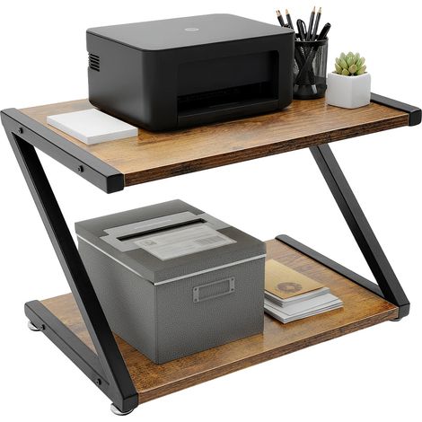 Supporto per stampante, acciaio al carbonio e MDF, 60 cm x 40 cm x 75 cm, 2 ripiani, nero e marrone, a forma di Z (1/5)