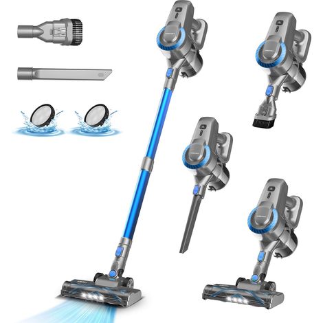 Akku Staubsauger, 25000Pa/175W/50Min Staubsauger Kabellos, Anti-Tangle-Bürste und Selbststehend, Ultraleichter Handstaubsauger akku vacuum cleaner Stielstaubsauger für Teppichen, Hartboden, Tierhaare