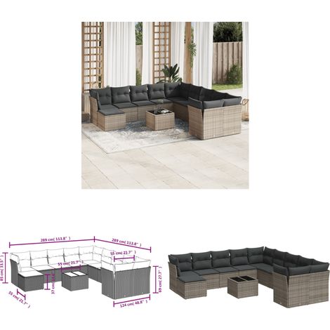 12-tlg. Garten-Sofagarnitur mit Kissen Grau Poly Rattan - Gartenmöbel Set - PE-Rattan Möbel - Outdoor Sofa - Esstisch - Lounge Set - Home & Living (1/3)