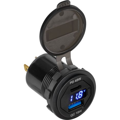 Chargeur de voiture USB + USB Type-C avec charge rapide, alimentation et voltmètre, 63 W Peiyng (1/3)