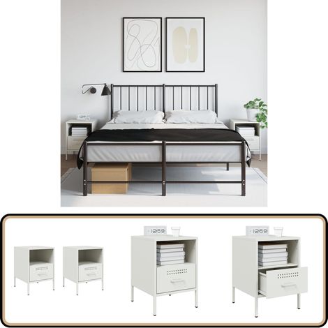 Nachttische 2 Stk. Weiß 36x39x50,5 cm Stahl - Industrielles Design - Nachttisch Set - Schreibtischlampe - Wohnzimmerschmuck - Regal