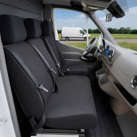 Ford Transit/Transit Connect kompatibler Sitzbezug Stoff, passgenau für Einzelsitz vorne (Ausnehmung Armlehne) + Doppelbank vorne Sitzbank klappbar (Ausnehmung Tisch), robuste Sitzbezüge Transporter/V (1/5)