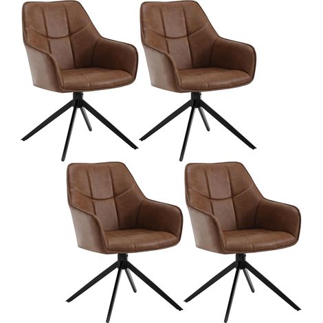 WOLTU Lot de 4 Chaises de Salle à Manger Pivotante 360°en Similicuir + Métal, 45 x 41 x 86cm, Chaise de Cuisine avec Dossier, Marron Clair (1/5)