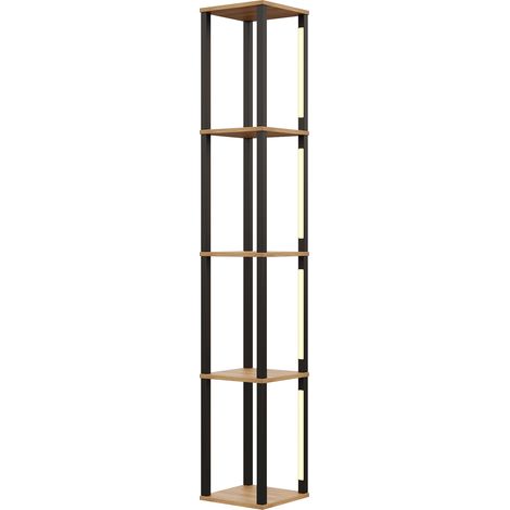 Estantería de columna con LED 26 x 26 x 165 cm en MDF, 4 estantes, negro y efecto madera, MODENUIT (1/5)