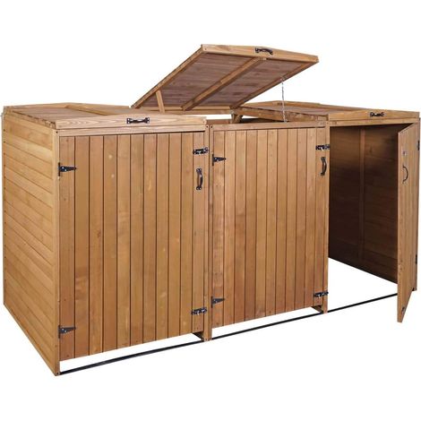 Pattumiera da esterno per riporre contenitori spazzatura con coperchio fino a 6 contenitori 120x75x96 in legno certificato FSC marrone 040005620