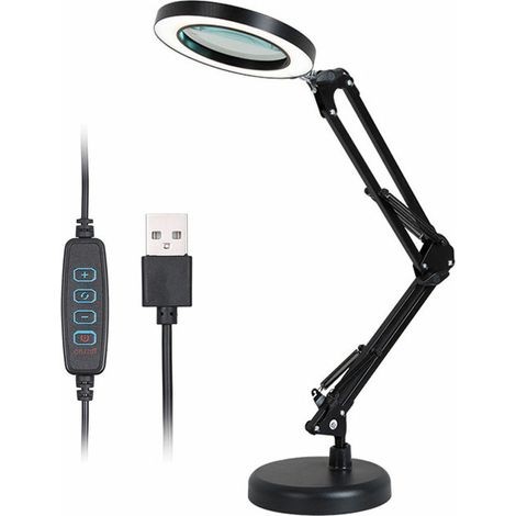 Lampe De Bureau A Bras Long Avec 64 Led, Grossissement 8X, Commutation De Temperature De Couleur 3 / Luminosite 10 Reglable, Alimentation Usb, Noir - Noir (1/5)