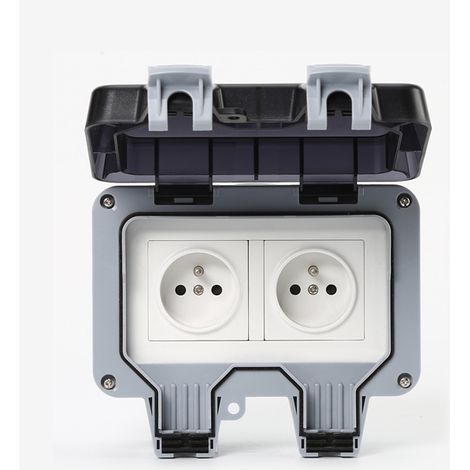 Prise murale double etanche ip66 16a boitier protection pluie exterieur jardin domestique (1/5)