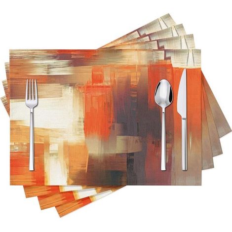 Tovagliette, resistenti al calore, antiscivolo, lavabili, idrorepellenti e oleorepellenti, isolanti, con motivo di arte moderna, fantasia astratta arancione, lavabili, 45,7 x 30 cm (1/5)