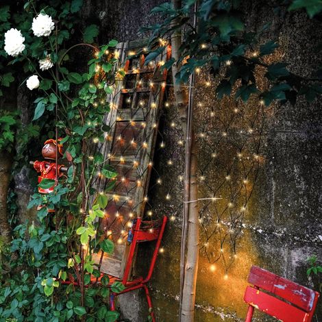 esotec Solar Lichternetz mit 144 warmweißen LEDs Lichtvorhang Lichternetz 102190