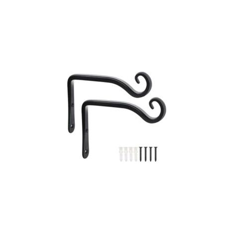 Juego de dos ganchos de pared de hierro forjado negro con tornillos, ideales para la decoración de jardines y que se pueden usar para colgar plantas, comederos para pájaros, faroles, etc. - Crezuo