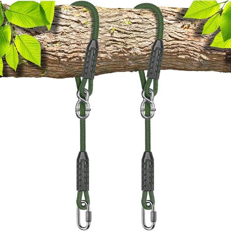 Lot de 2 Sangles réglables pour balancelle d'arbre de 3 m – Installation Rapide et Facile pour Chaise hamac, balançoire à pneus – Accessoires d'aires de Jeux intérieur/extérieur – Vert (1/5)