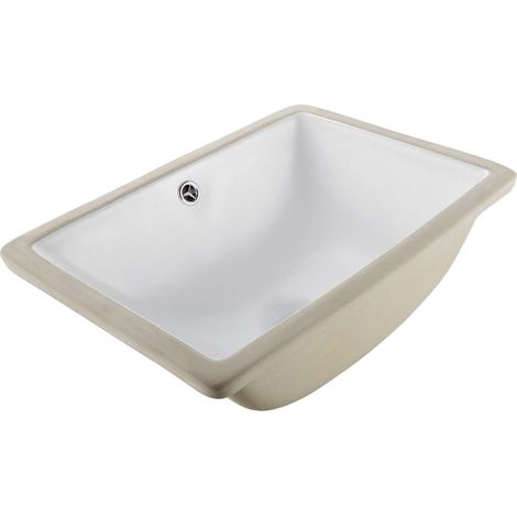 VEVOR Lavandino Sottopiano Lavabo per Bagno 460 x 330 mm, Lavello Rettangolare in Ceramica con Foro di Troppopieno, Lavabo da Bagno Sotto Banco di Lavoro, Moderno, Foro Scarico 45 mm, Bianco (1/5)